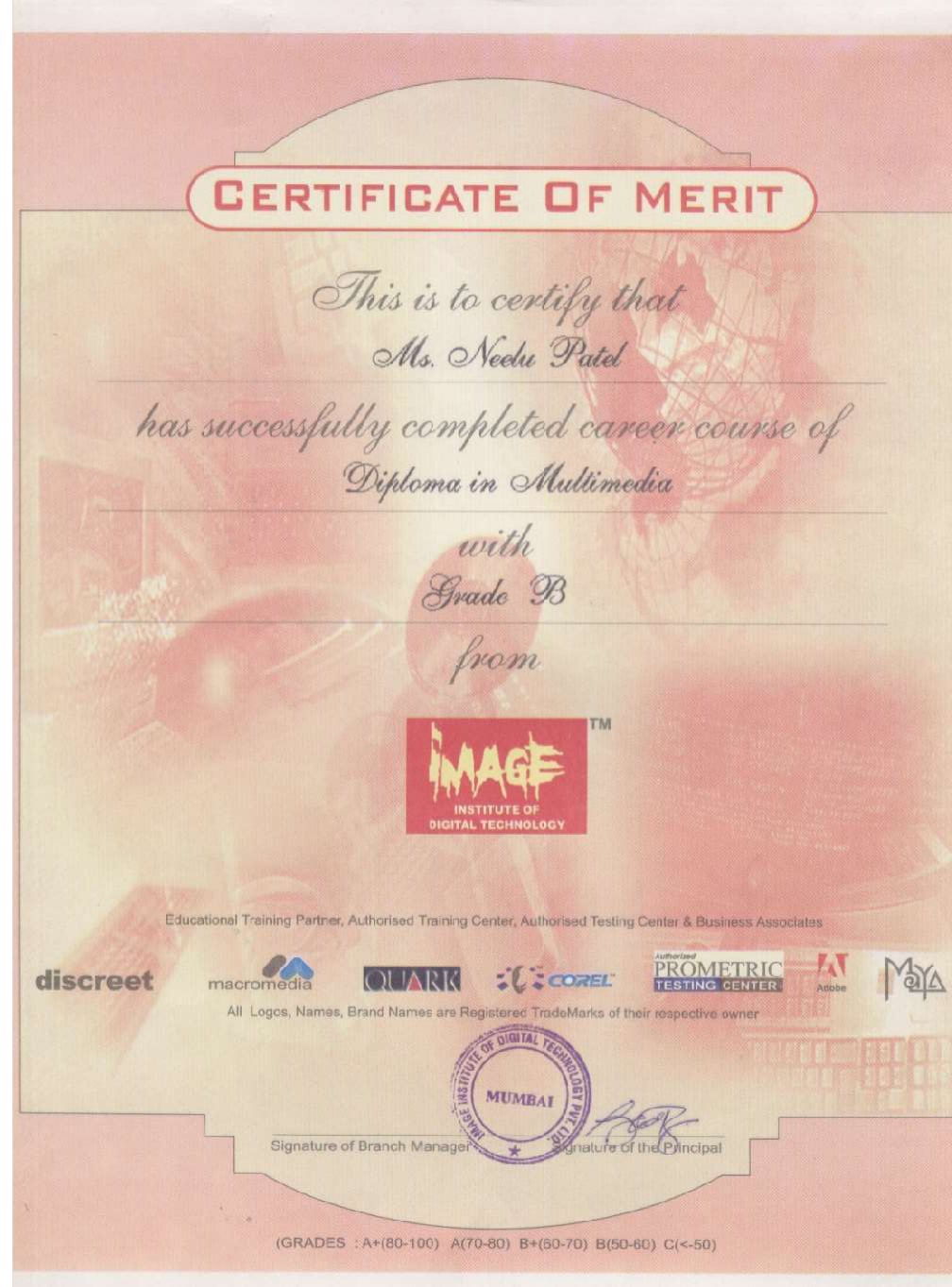 Image Institute of Digital Technology, Mumbai — Certificate of Merit, Diploma in Multimedia