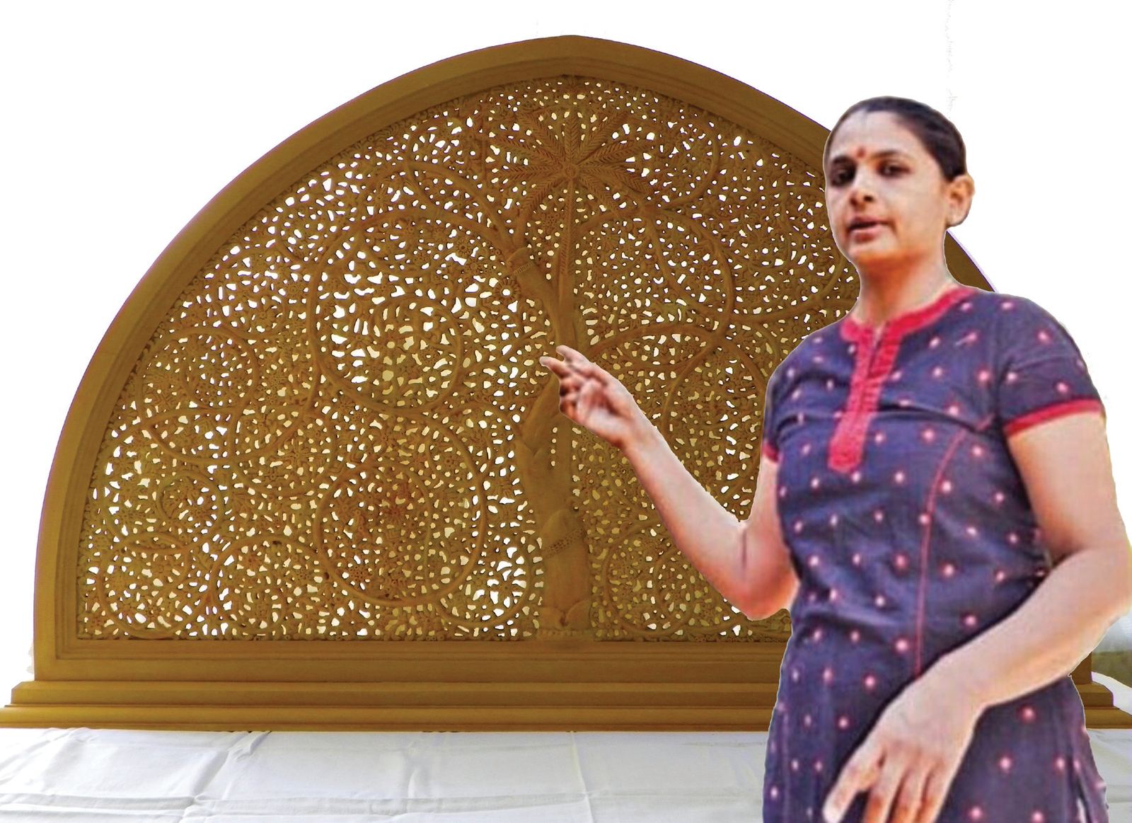 With her paper mache replica of the Sidi Saiyyed jali